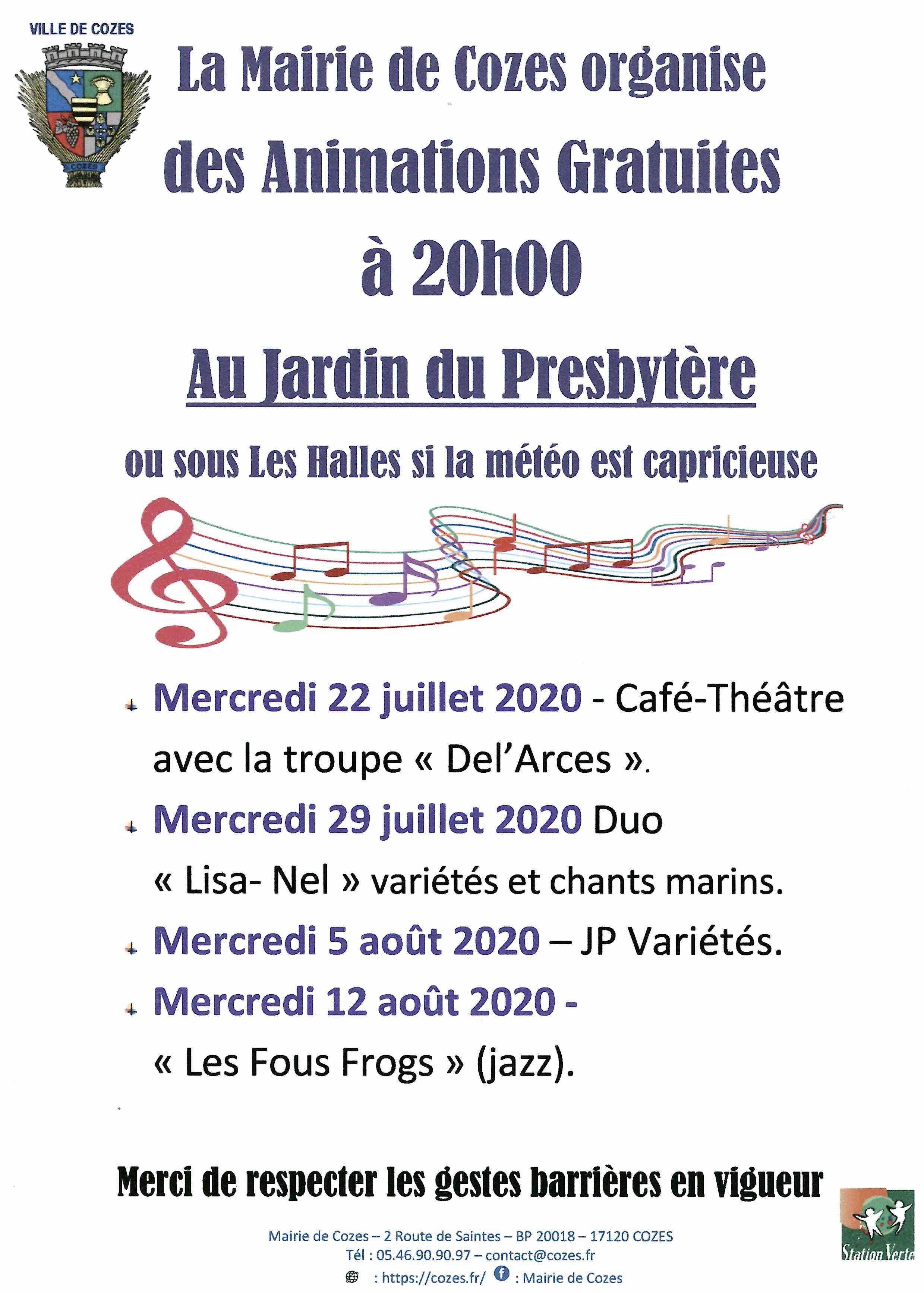 Animations gratuites organisées par la Mairie