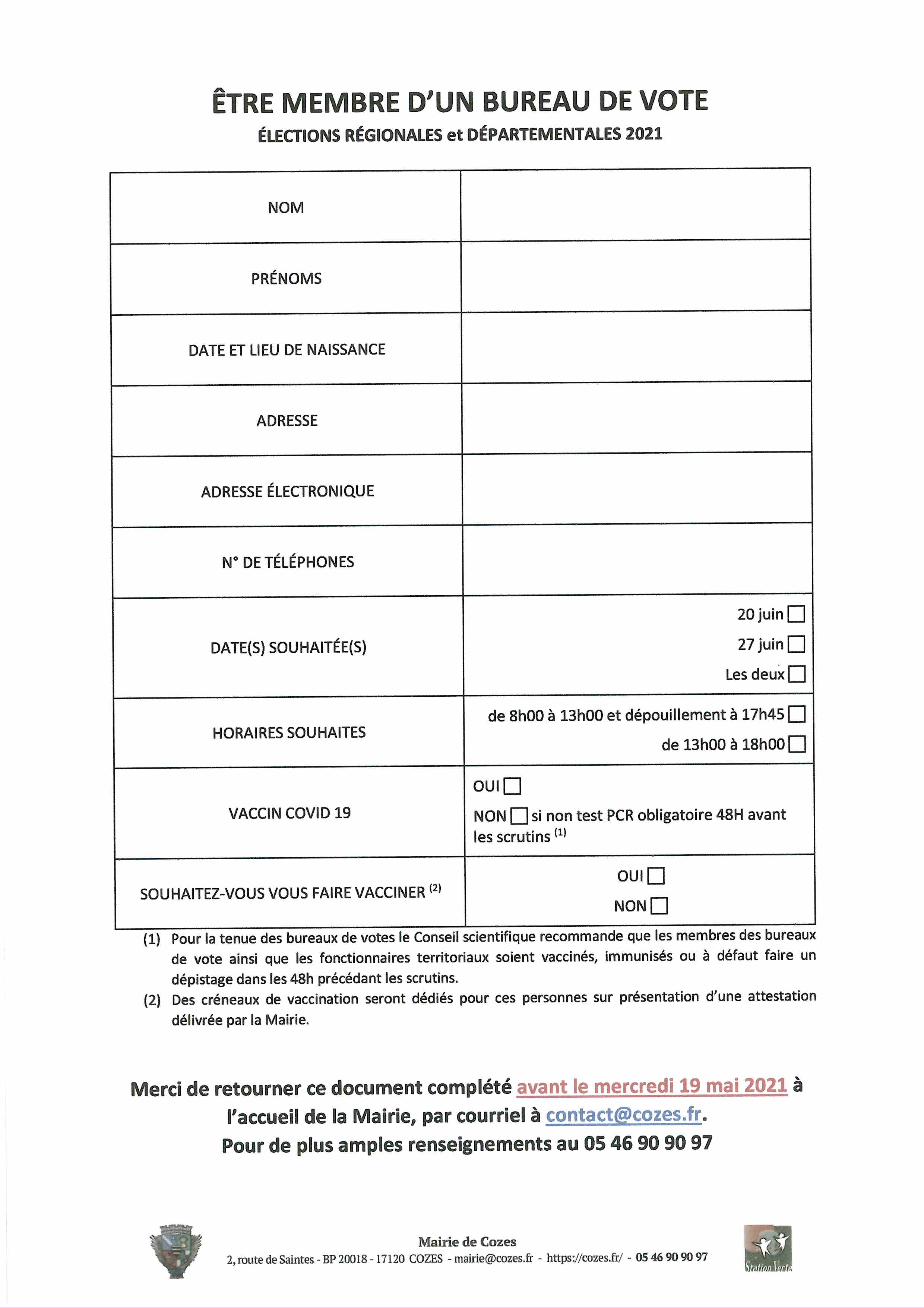 Devenez Assesseur pour les élections de juin 2021