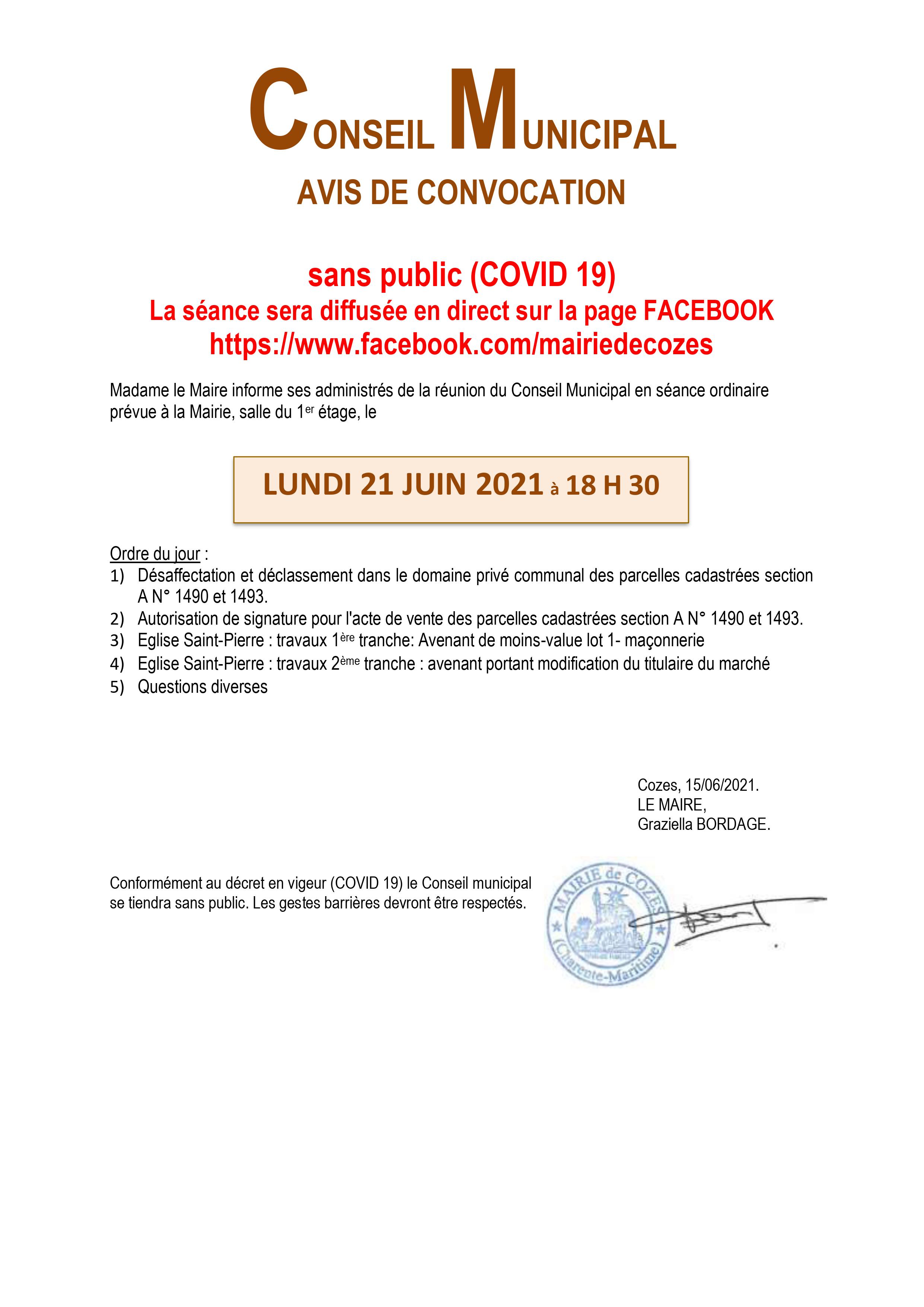 Conseil Municipal - Avis de Convocation