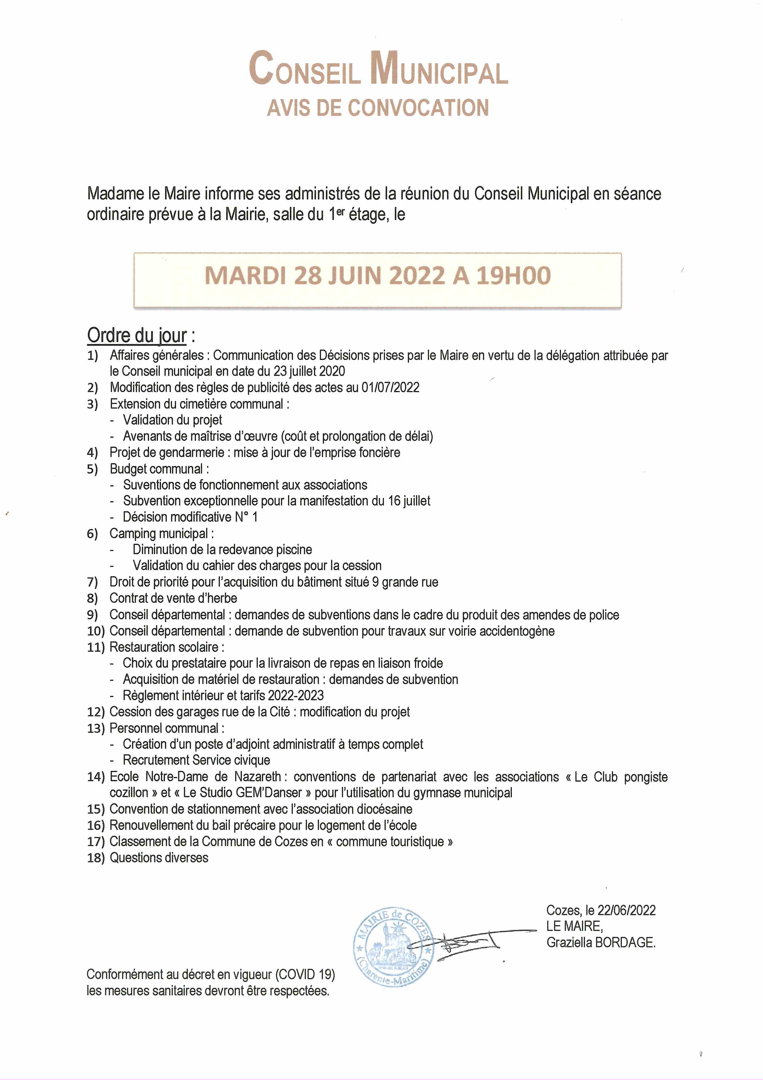 Conseil Municipal - Avis de Convocation