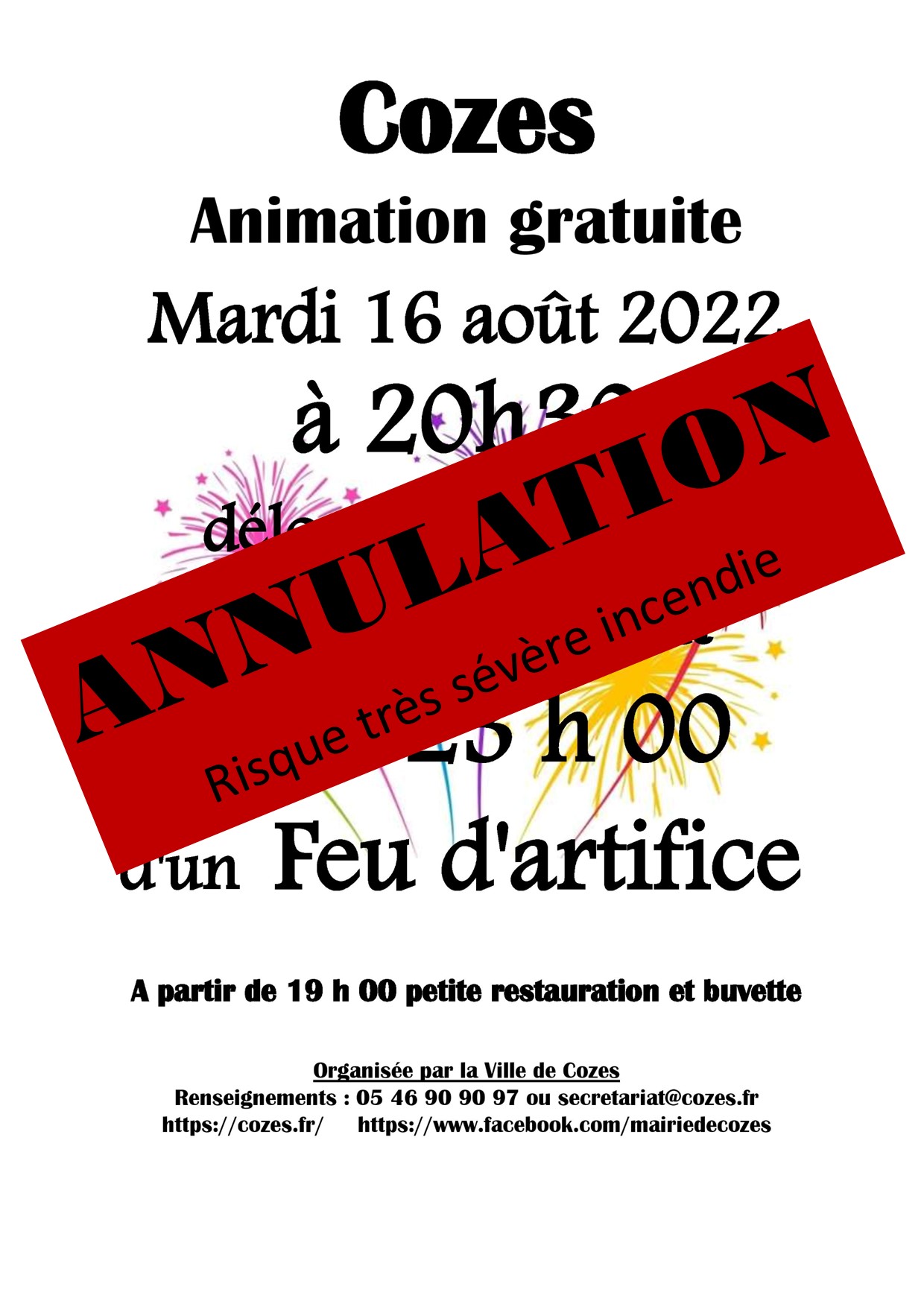 Annulation du feu d'artifice du 16/08/2022